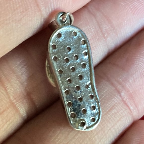 Pendant Charm Flip Flop Thong Sandal Sterling Silver 925 Austrian Crystals - Picture 4 of 12